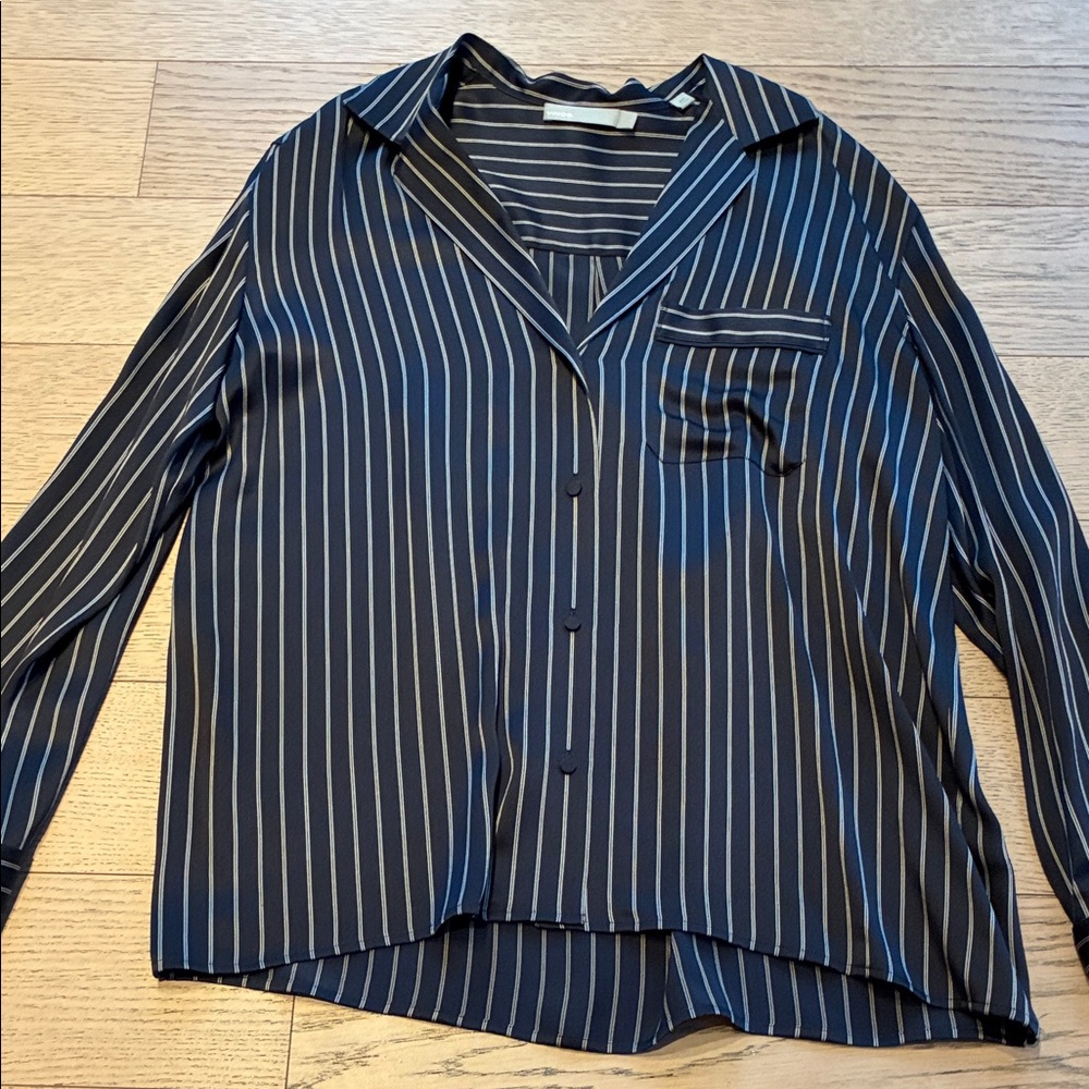 Vince Navy and White Striped Shirt